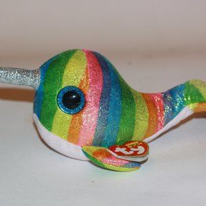 TY Beanie Boos Nori the Narwhal 6" Rainbow Plush Silver Horn Stuffed NWT